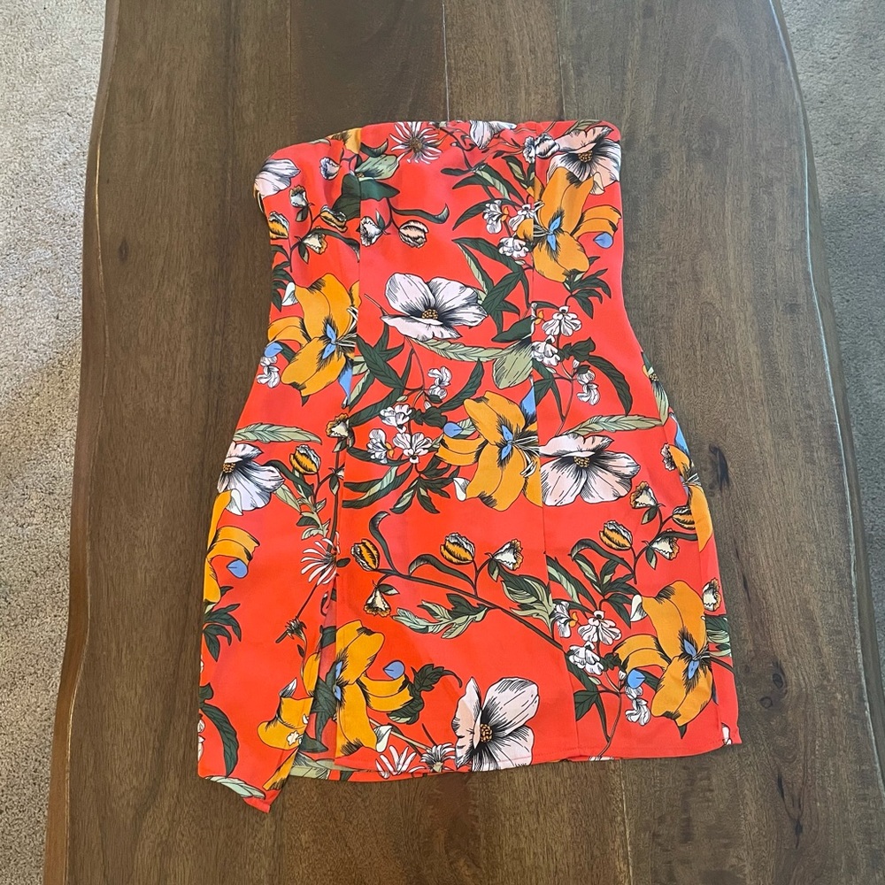 Superdown strapless mini dress with leg slit